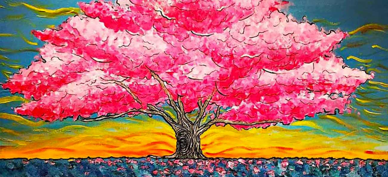 albero con chioma rosa dipinto di albero con chioma rosa